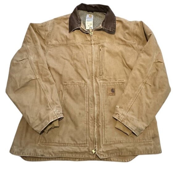 Carhartt Sherpa Fleece Lined Duck Jacket C61 CML XL Tan Wheat Zip Utility Coat - Picture 1 of 9